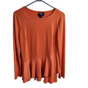 Beige By Eci Medium Orange Asymmetrical Ruffle Tunic